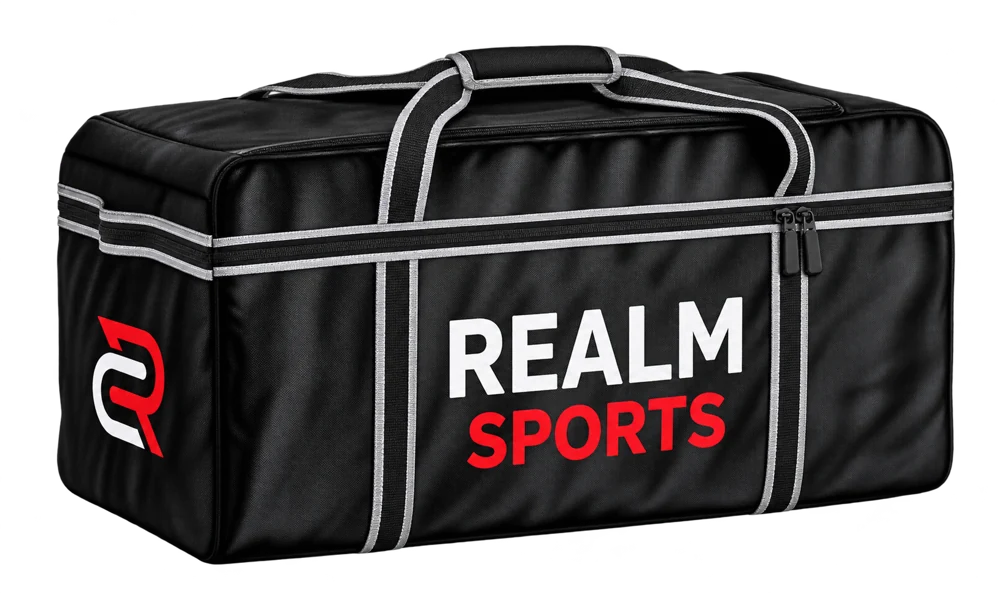 Black Realm Sports team duffel bag with custom branding