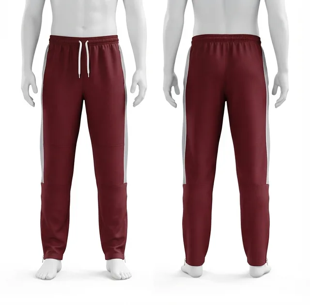Maroon & Light Grey Casual Trousers