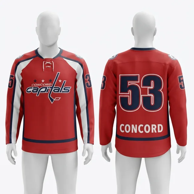 Red, Navy & White Ice Hockey Jersey, reference view