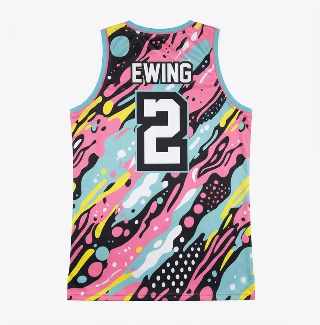 Pink, Aqua & Black Basketball Jersey, view 3