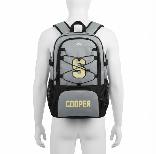 Grey and black customized sports backpack
