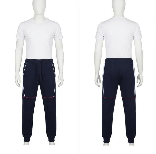 Navy Contrast-Seam Cuffed Trousers, reference view