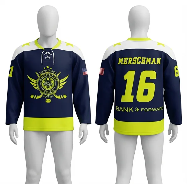 Navy, White & Yellow Ice Hockey Jersey