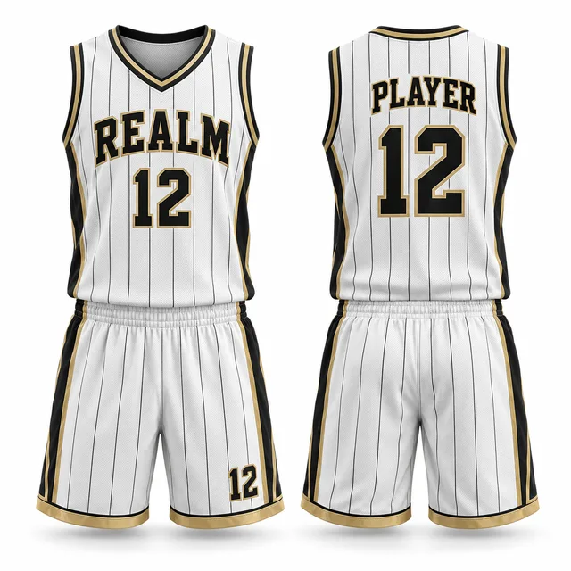 White, Black & Gold Basketball Jersey