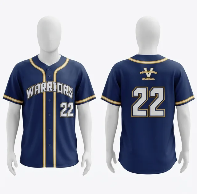 Blue & Gold Baseball Jersey with Contrast Trim, reference view