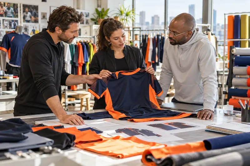 Garment specialists developing a sportswear sample